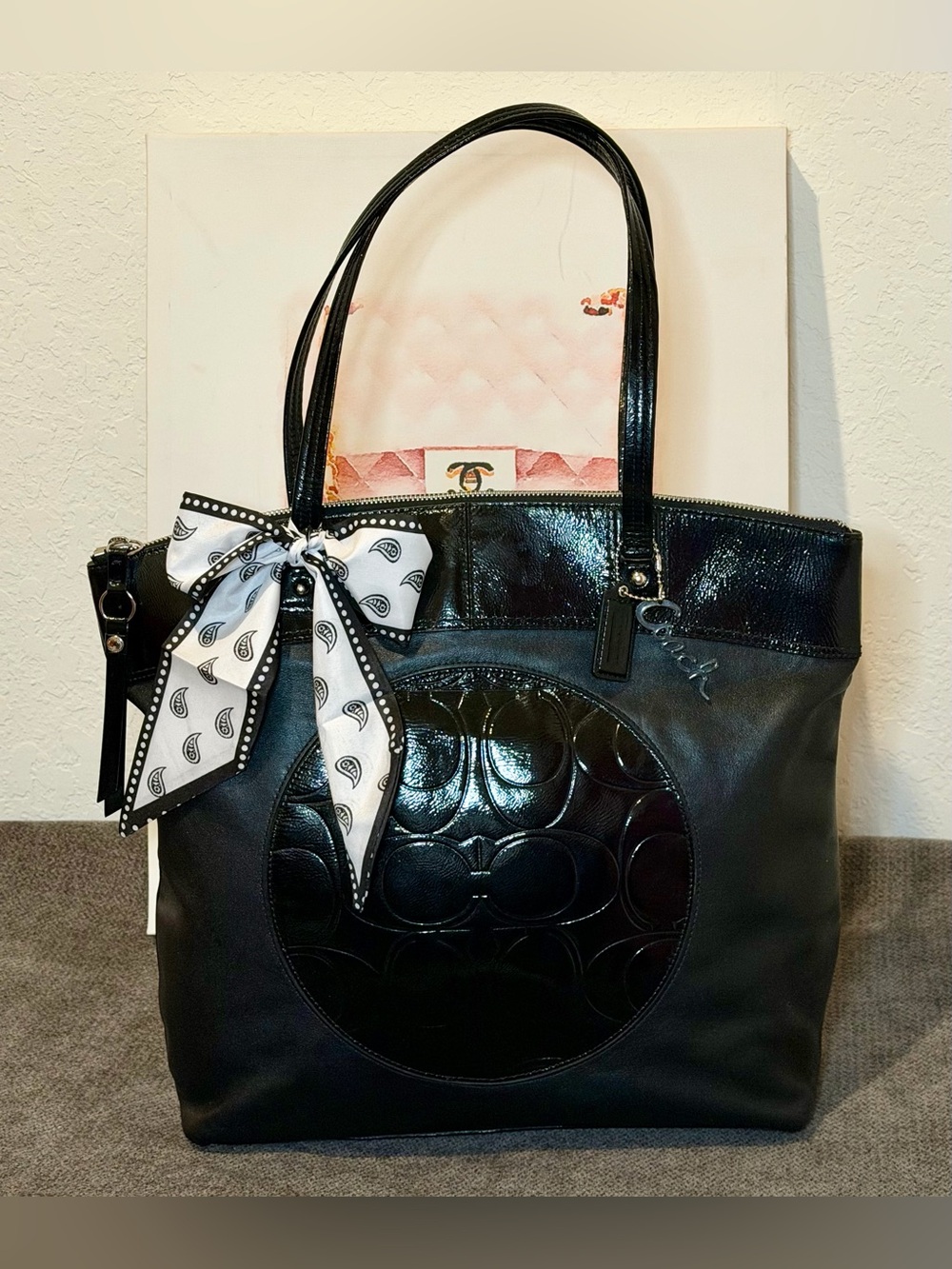 Coach Laura Signature Black leather Tote No. J1182-F16336